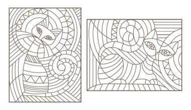 Vitray soyut kedi ile tarzı anahat resimler ayarla