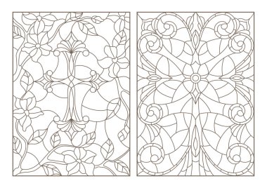 Beyaz arka plan üzerinde Hıristiyan çapraz ve çiçekler, siyah kontur kontur çizimler ayarla