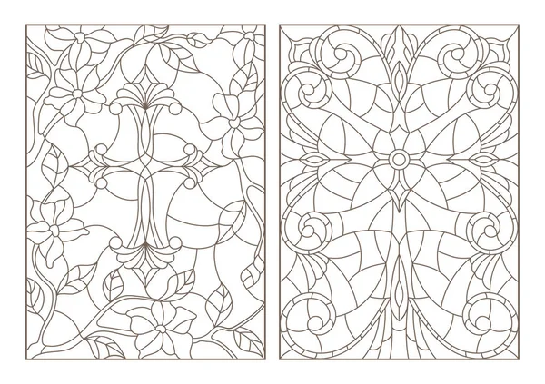 Contour illustraties met christelijke kruis en bloemen, zwarte contour ingesteld op witte achtergrond — Stockvector