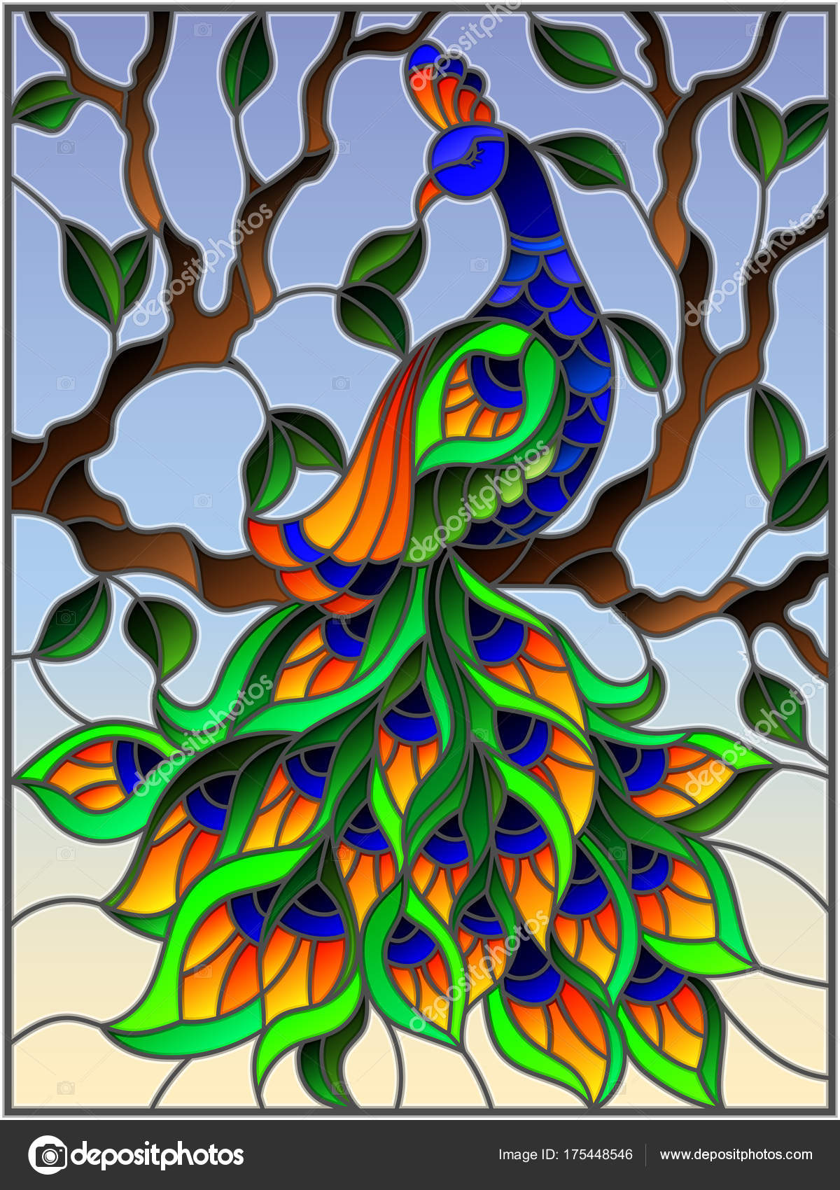 青い孔雀 ステンドグラス アートガラス クジャク 風水