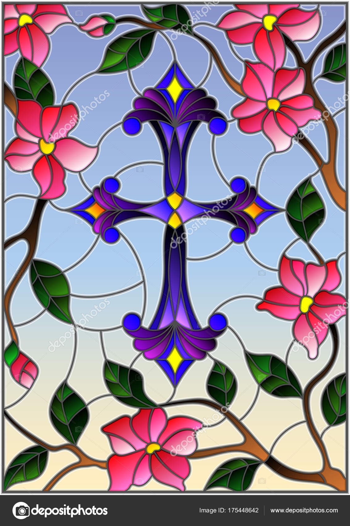 紫のキリスト教のステンド グラス イラスト空とピンクの花でクロスします ストックベクター C Zagory 紫のキリスト教のステンド グラス イラスト空とピンクの花でクロスします ストックベクター C Zagory