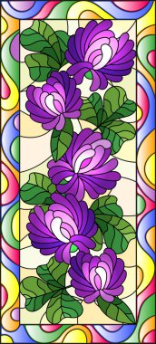 Çiçekler, vitray stiliyle çizimde tomurcukları ve yonca parlak bir çerçevede, dikey yönlendirme bırakır