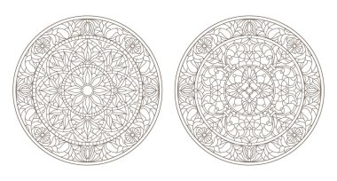 Vitray, vitray çiçek, karanlık Anahat Beyaz bir arka plan üzerinde yuvarlak kontur çizimleri ayarla