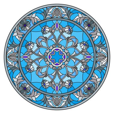 Vitray stil, ayna görüntüsü çiçek süs eşyaları ve swirls ile yuvarlak resimde