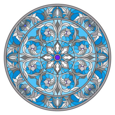 Vitray stil, ayna görüntüsü çiçek süs eşyaları ve swirls ile yuvarlak resimde