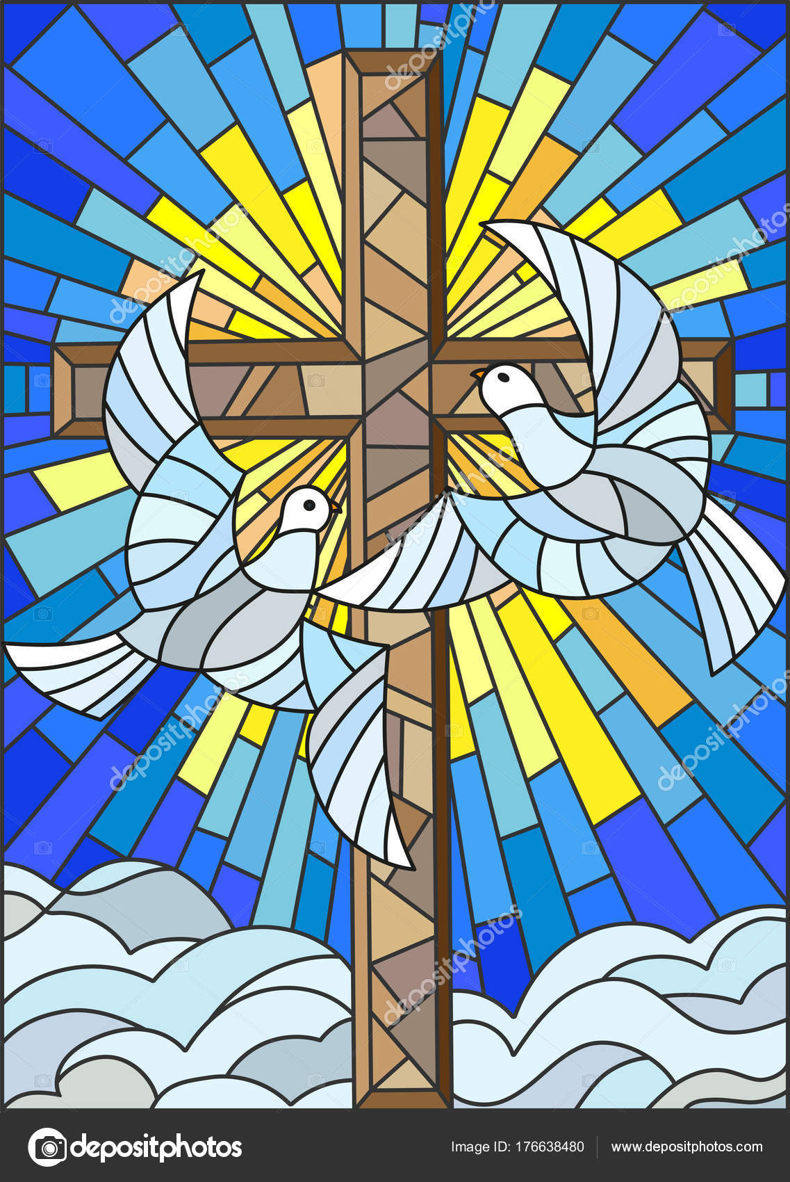 Blue Stained Glass Cross with Dove 
