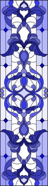Illustrazione in stile vetrate con turbinii astratti, fiori e foglie su fondo chiaro, orientamento verticale gamma blu — Vettoriale Stock