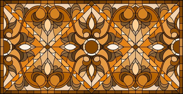 Ilustración en estilo vitral con remolinos abstractos y hojas sobre fondo claro, orientación horizontal, sepia — Vector de stock