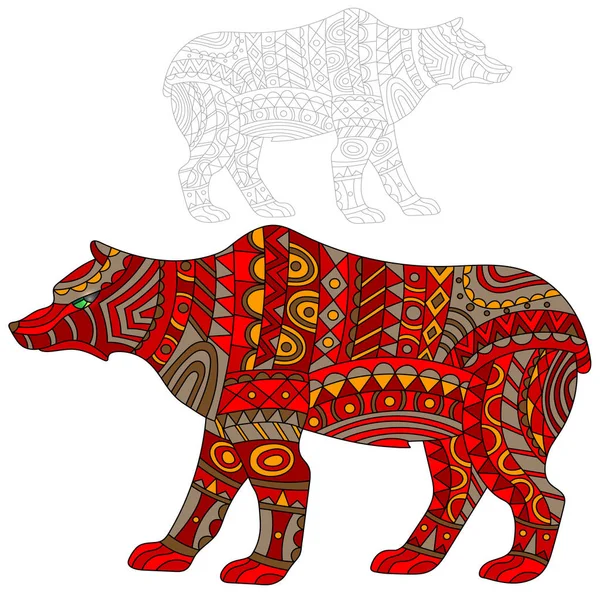 Abbildung des abstrakten roten Bären, Tier und malte seine Umrisse auf weißem Hintergrund, isolieren — Stockvektor