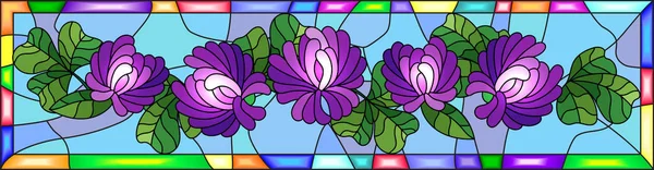 Illustration in stained glass style with flowers, buds and leaves of clover in a bright frame ,horizontal orientation — Stock Vector