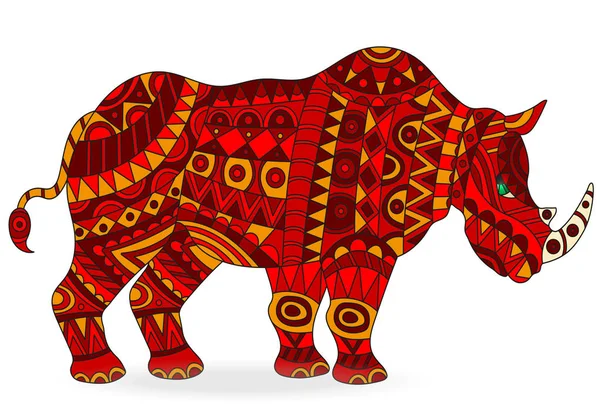 Abbildung eines abstrakten roten Nashorns, Tier auf weißem Hintergrund, isoliert — Stockvektor