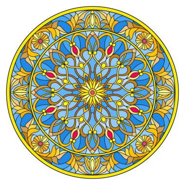 Vitray stil, ayna görüntüsü çiçek süs eşyaları ve swirls ile yuvarlak resimde
