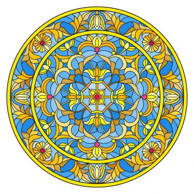 Vitray stil, ayna görüntüsü çiçek süs eşyaları ve swirls ile yuvarlak resimde