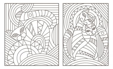 Vitray soyut kedi ile tarzı anahat resimler ayarla