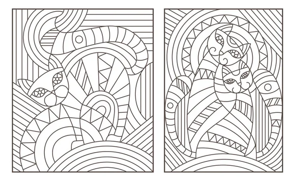 Набір контурних ілюстрацій в стилі вітражів з абстрактними кішками — стоковий вектор