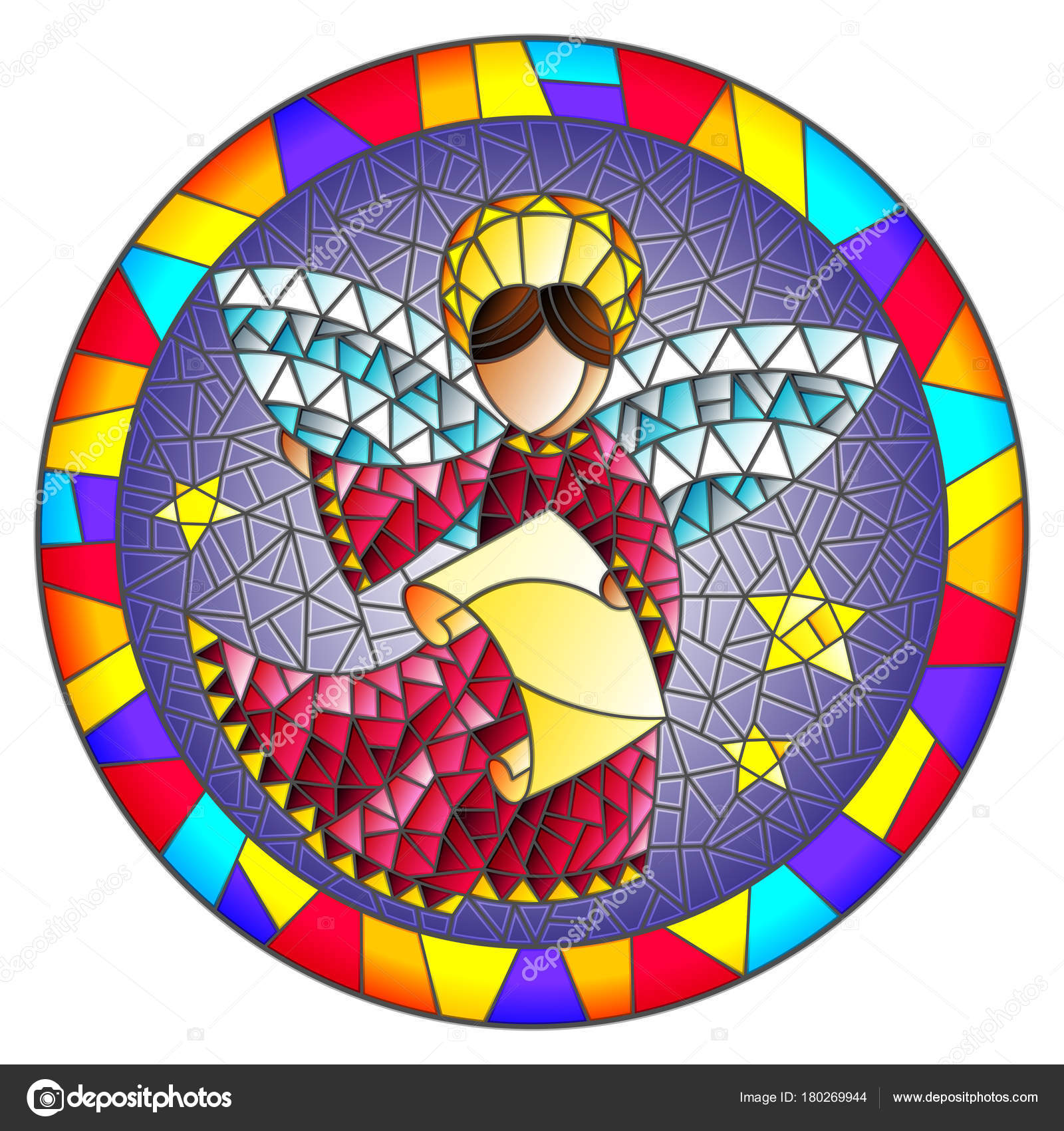 Illustration In Stained Glass Style With An Abstract Angel In Pink Robe Round Picture Frame In Bright Stock Vector Image By C Zagory