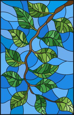 Vitray stil bitki dal ile çizimde bir gökyüzü arka plan üzerinde bırakır