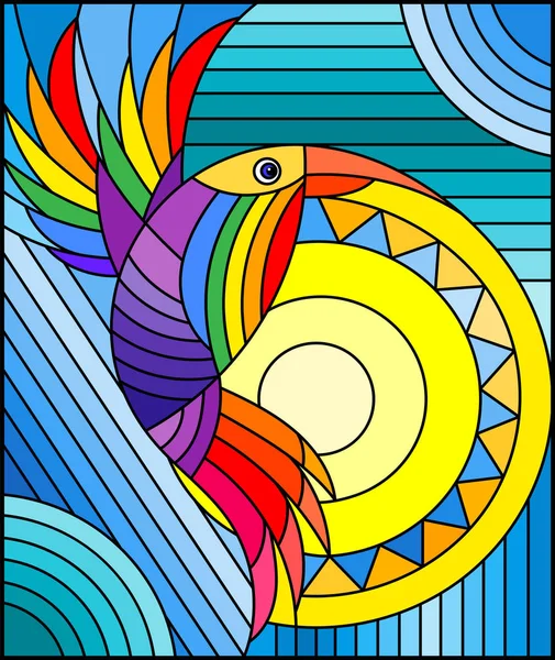 Ilustración en estilo vitral con pájaro arco iris geométrico abstracto — Vector de stock