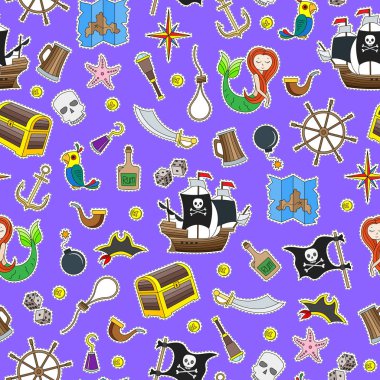 Korsanlık ve Denizcilik konunun sorunsuz illüstrasyon seyahat renk düzeltme eki simgeleri mavi arka plan üzerinde