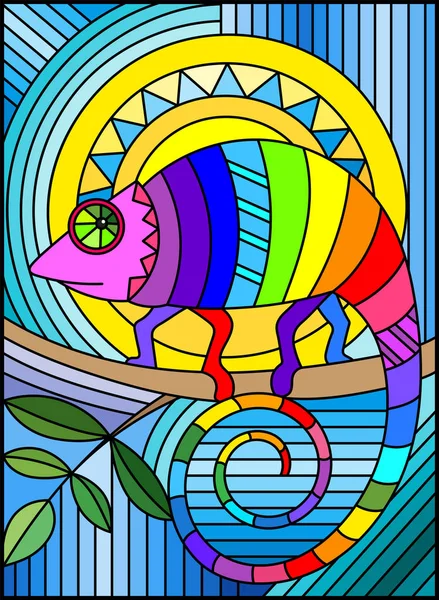 Illustrazione in stile vetrate con camaleonte astratto geometrico arcobaleno — Vettoriale Stock