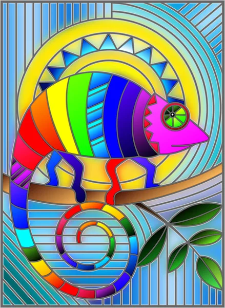 Ilustración en estilo vitral con camaleón arco iris geométrico abstracto — Vector de stock