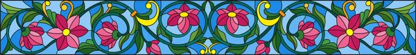 Ilustración en estilo vitral con flores rosas abstractas sobre fondo azul — Archivo Imágenes Vectoriales