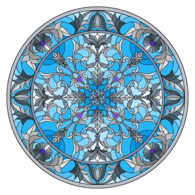 Vitray stil, ayna görüntüsü çiçek süs eşyaları ve swirls ile yuvarlak resimde