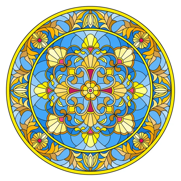 在彩色玻璃风格，圆用花卉装饰品和漩涡的镜像图 — 图库矢量图片