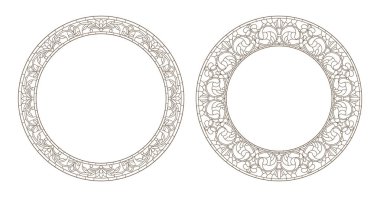 Renkli camların dış hatlarını çiçekli çerçeve ile, beyaz arkaplan üzerindeki koyu çizgilerle belirle