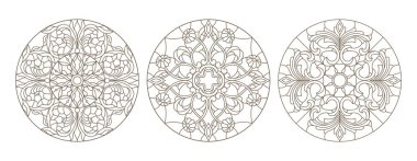 Vitray, vitray çiçek, karanlık Anahat Beyaz bir arka plan üzerinde yuvarlak kontur çizimleri ayarla