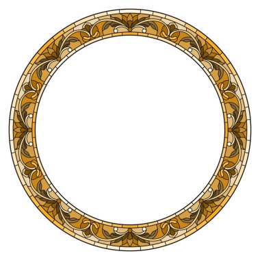 Çizimde vitray tarzı çiçek çerçeve, çiçekler ve yapraklar çerçeve içinde beyaz bir arka plan monochr