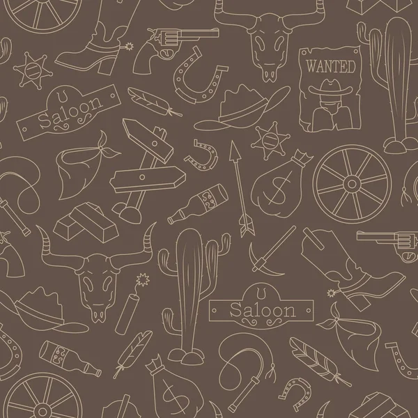Бесшовный узор темы пиратства и морских путешествий иконки, бежевый контур на коричневом фоне — стоковый вектор