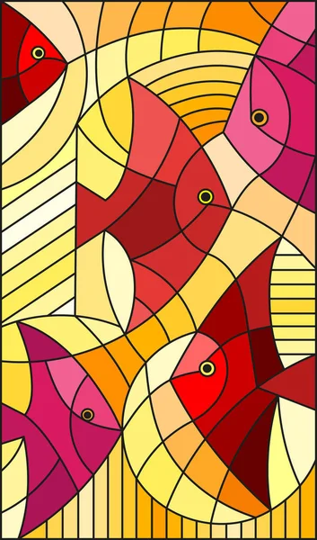 Ilustração em estilo vitral peixe abstrato, imagem vertical, tons vermelhos e amarelos quentes —  Vetores de Stock