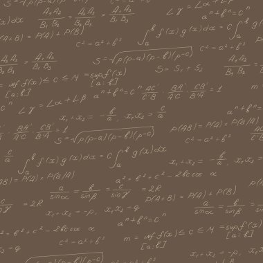Matematik, formüller, teoremler, kahverengi bir arka plan üzerinde bej anahat konu konulu seamless modeli