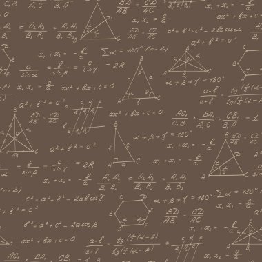Geometri, formüller ve grafik teoremleri, bej anahat kahverengi zemin üzerine konu konulu seamless modeli
