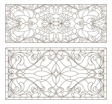 Boyalı camların dış hatlarını soyut girdaplar ve çiçeklerle, yatay yönelimle ayarla