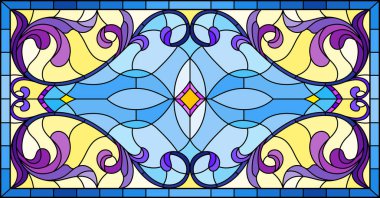 llustration ile soyut swirls, vitray tarzında çiçekler ve hafif bir arka plan üzerinde yatay yönlendirme bırakır