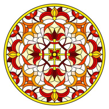 Vitray stil soyut çiçekli resimde bırakır ve swirls, beyaz arka plan üzerinde dairesel görüntü