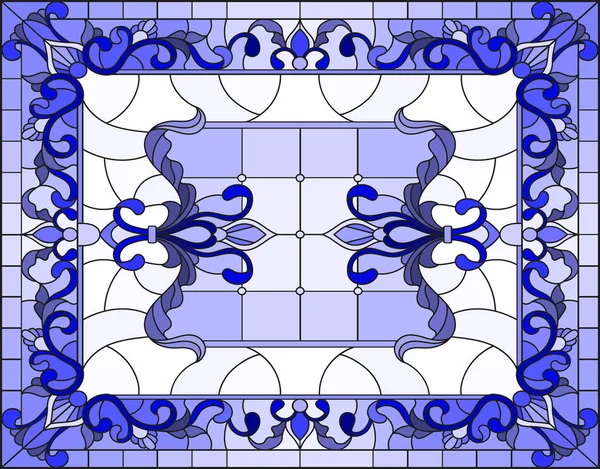 Ilustração em estilo vitral com redemoinhos abstratos, flores e folhas em um fundo claro, orientação horizontal gama azul —  Vetores de Stock
