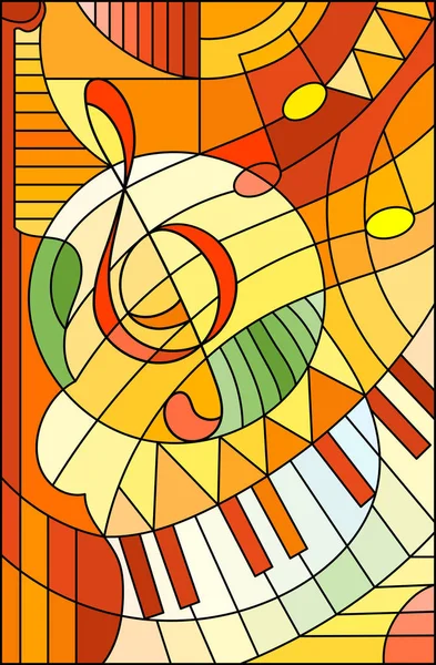 Abstraktes Bild eines Notenschlüssels in Glasmalerei, in gelb-orangen Tönen — Stockvektor