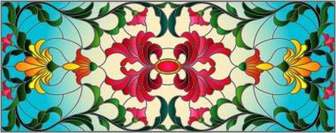 llustration ile soyut swirls, vitray tarzında çiçekler ve hafif bir arka plan üzerinde yatay yönlendirme bırakır