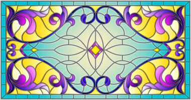 llustration ile soyut swirls, vitray tarzında çiçekler ve hafif bir arka plan üzerinde yatay yönlendirme bırakır