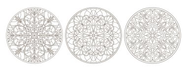 Vitray, vitray çiçek, karanlık Anahat Beyaz bir arka plan üzerinde yuvarlak kontur çizimleri ayarla