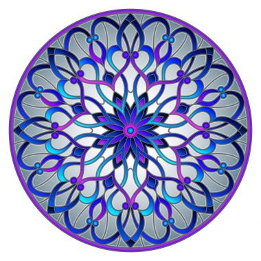 Vitray stil soyut çiçekli resimde bırakır ve swirls, gri arka plan üzerinde dairesel görüntü