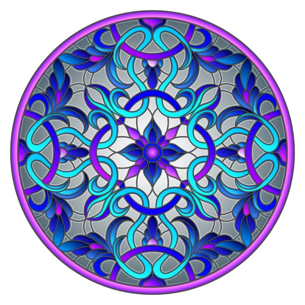 Vitray stil soyut çiçekli resimde bırakır ve swirls, gri arka plan üzerinde dairesel görüntü