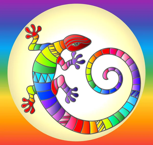 Illustration med abstrakt glasmosaik rainbow ödla på rainbow bakgrund — Stock vektor