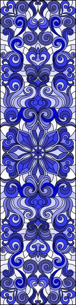 Ilustración en estilo vitral con flores abstractas, remolinos y hojas sobre fondo claro, orientación horizontal, tono azul — Archivo Imágenes Vectoriales