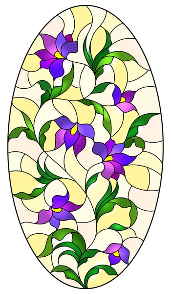 Illustration in stained glass style with a purple flower on a yellow background — ストックベクタ