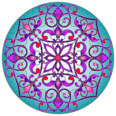 Vitray stil soyut çiçekli resimde bırakır ve swirls, beyaz arka plan üzerinde dairesel görüntü