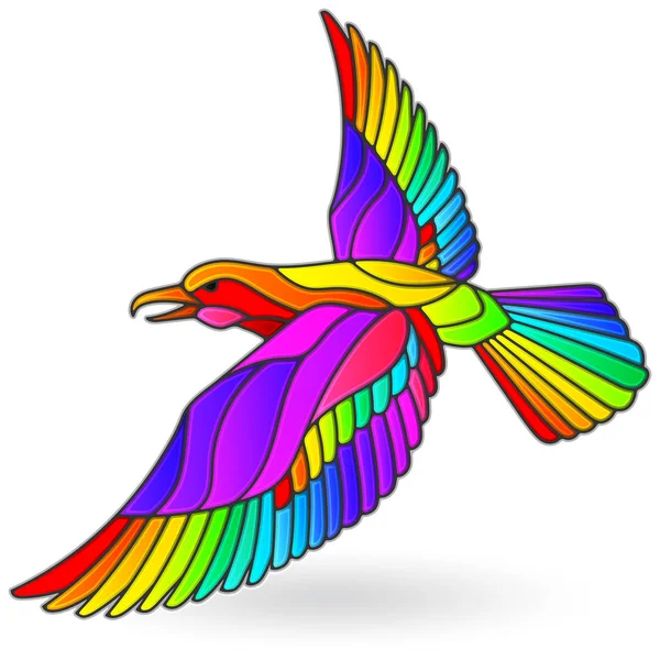 色彩艳丽的彩虹乌鸦彩绘玻璃窗中的插图，白色背景隔离 — 图库矢量图片